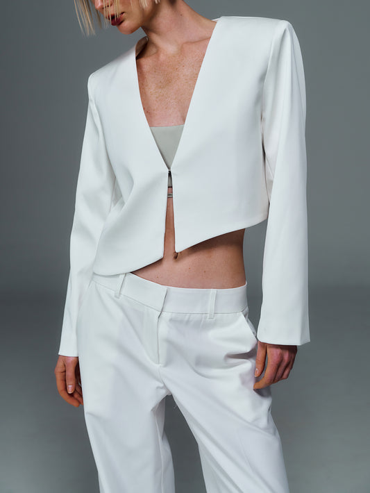 Asymmetric Satin Jacket, White