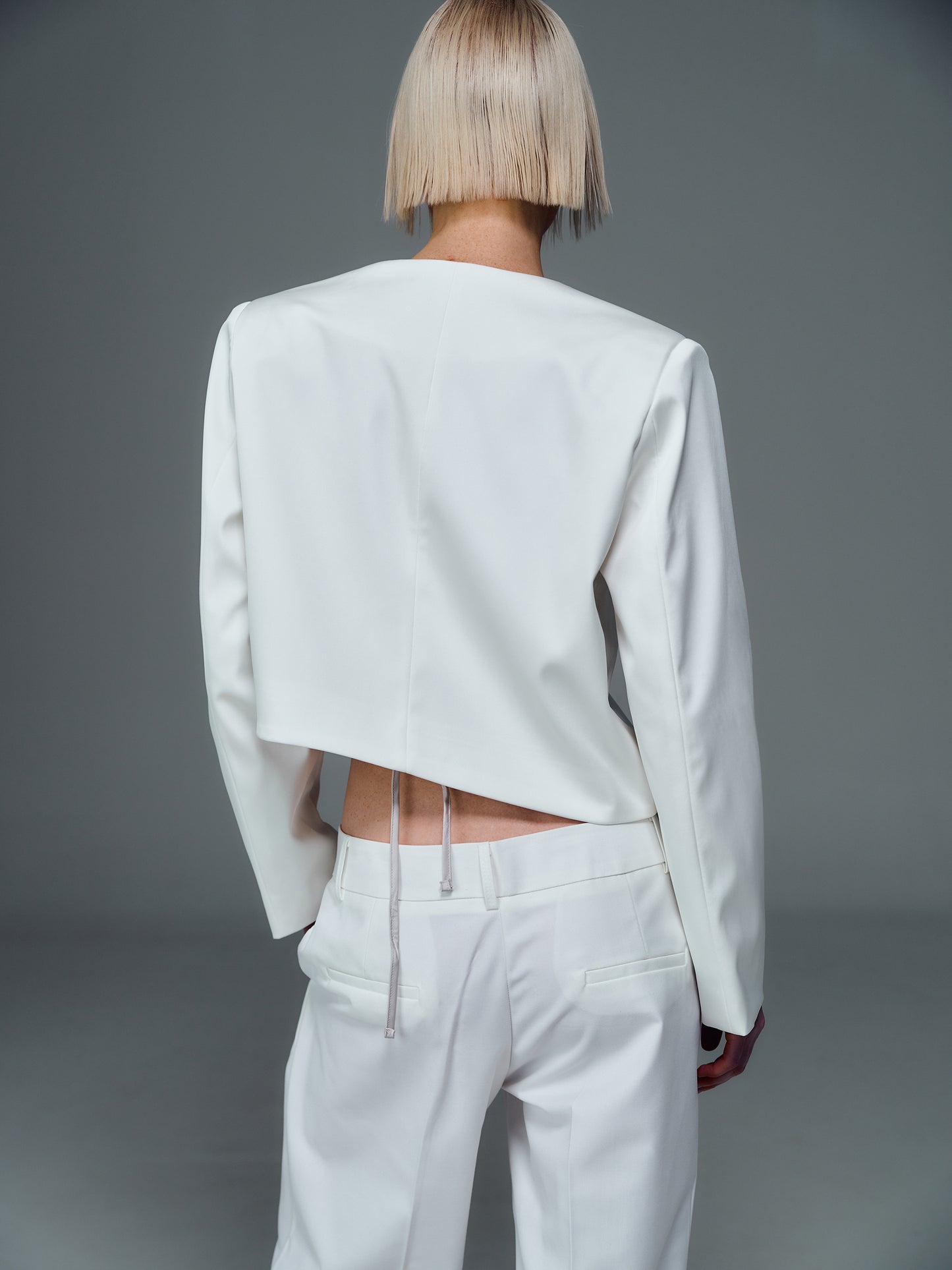 Asymmetric Satin Jacket, White
