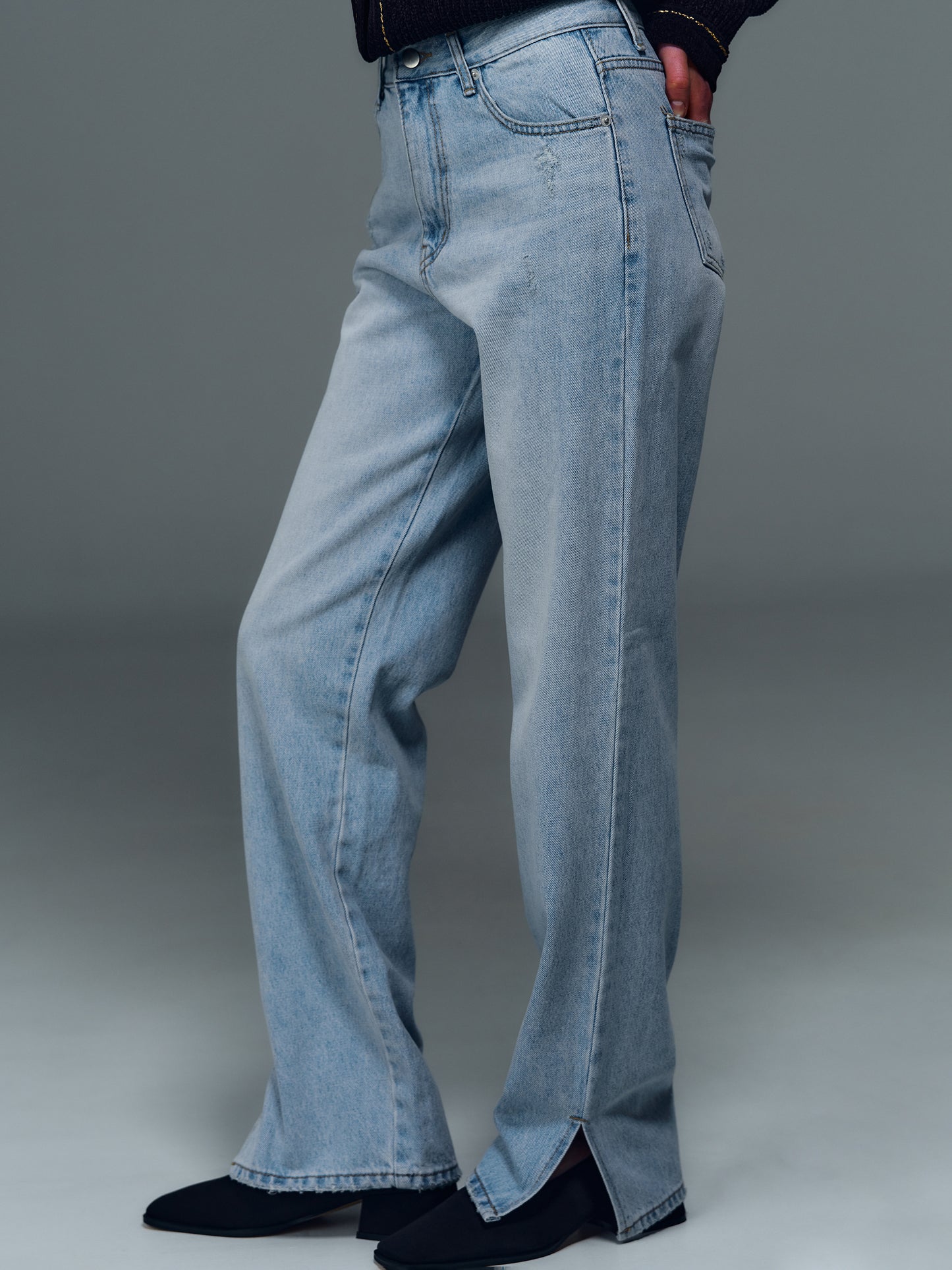 Straight Slit Jeans, Faded Blue