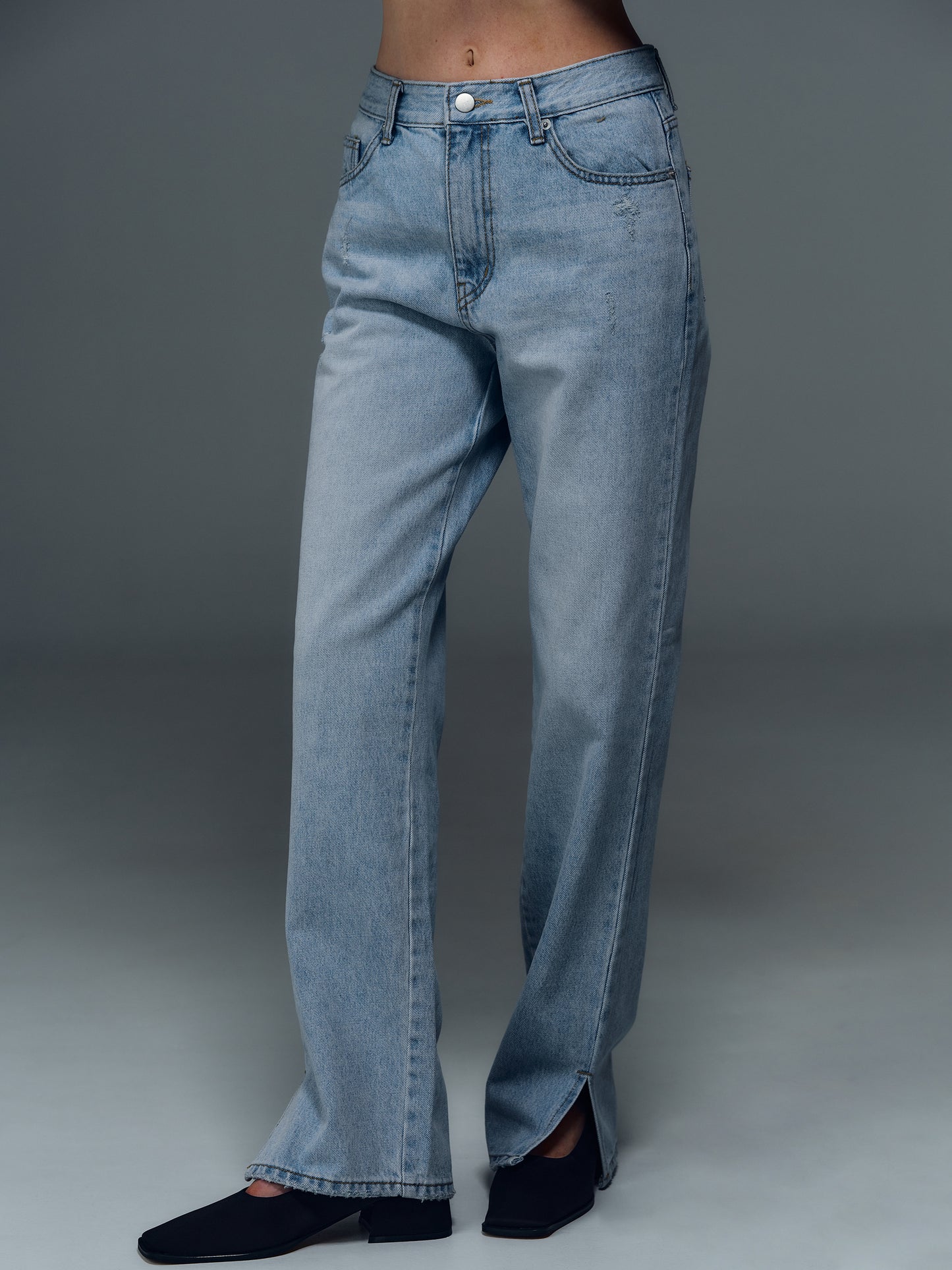Straight Slit Jeans, Faded Blue