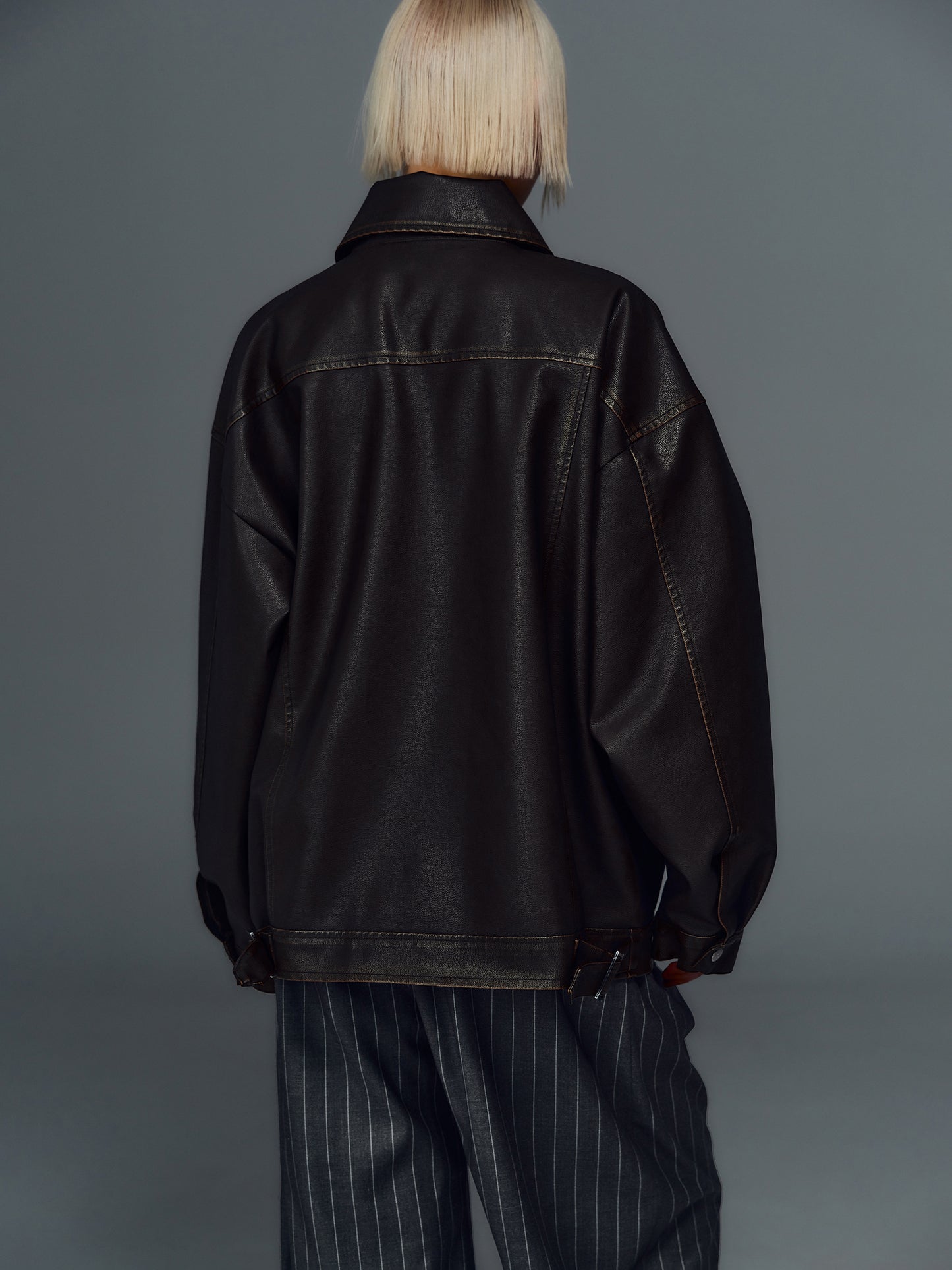 Vintage Effect Leather Jacket, Brown