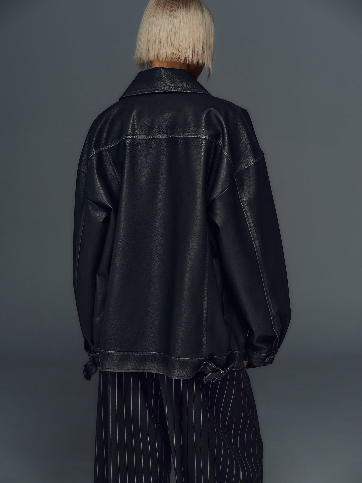 (Pre-order) Vintage Effect Leather Jacket, Black