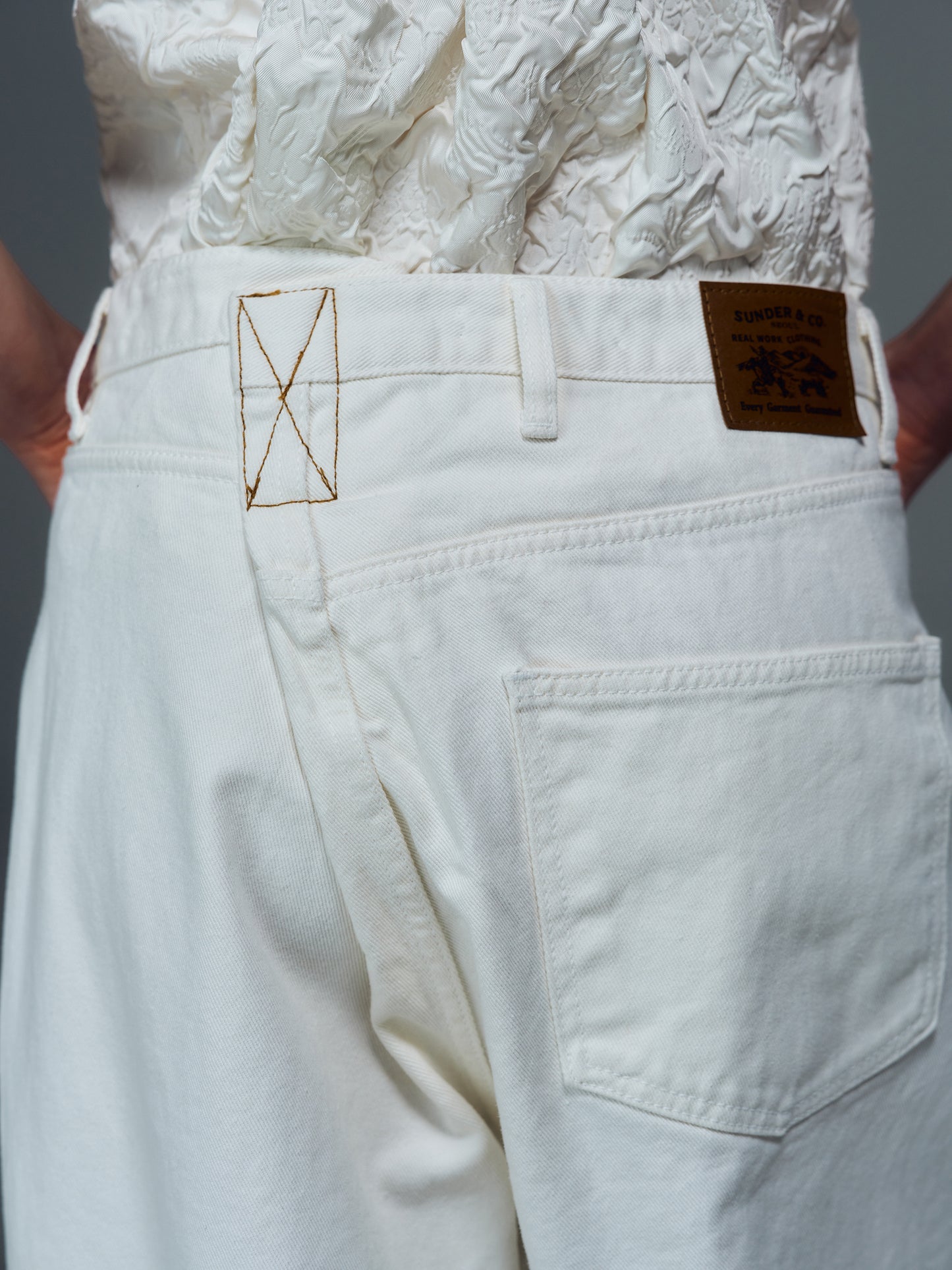 Fold Waistband Jeans, White