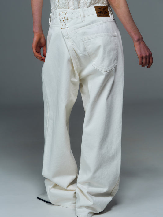 Fold Waistband Jeans, White