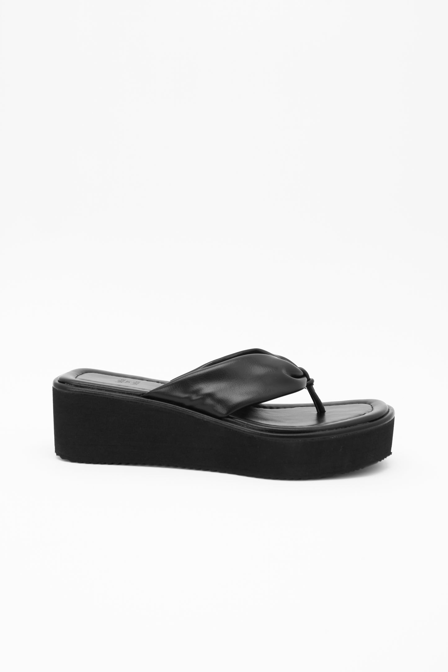 Gathered Leather Wedge Sandals, Black