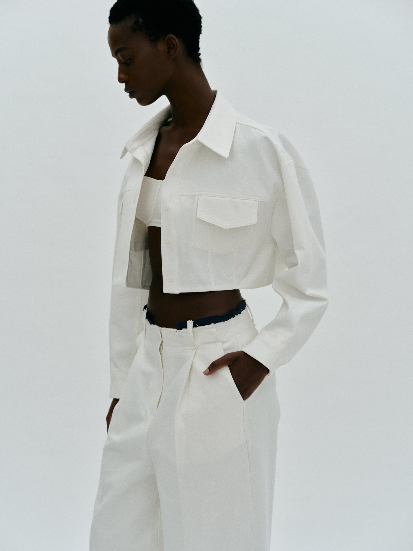 Cropped Cotton Jacket, White