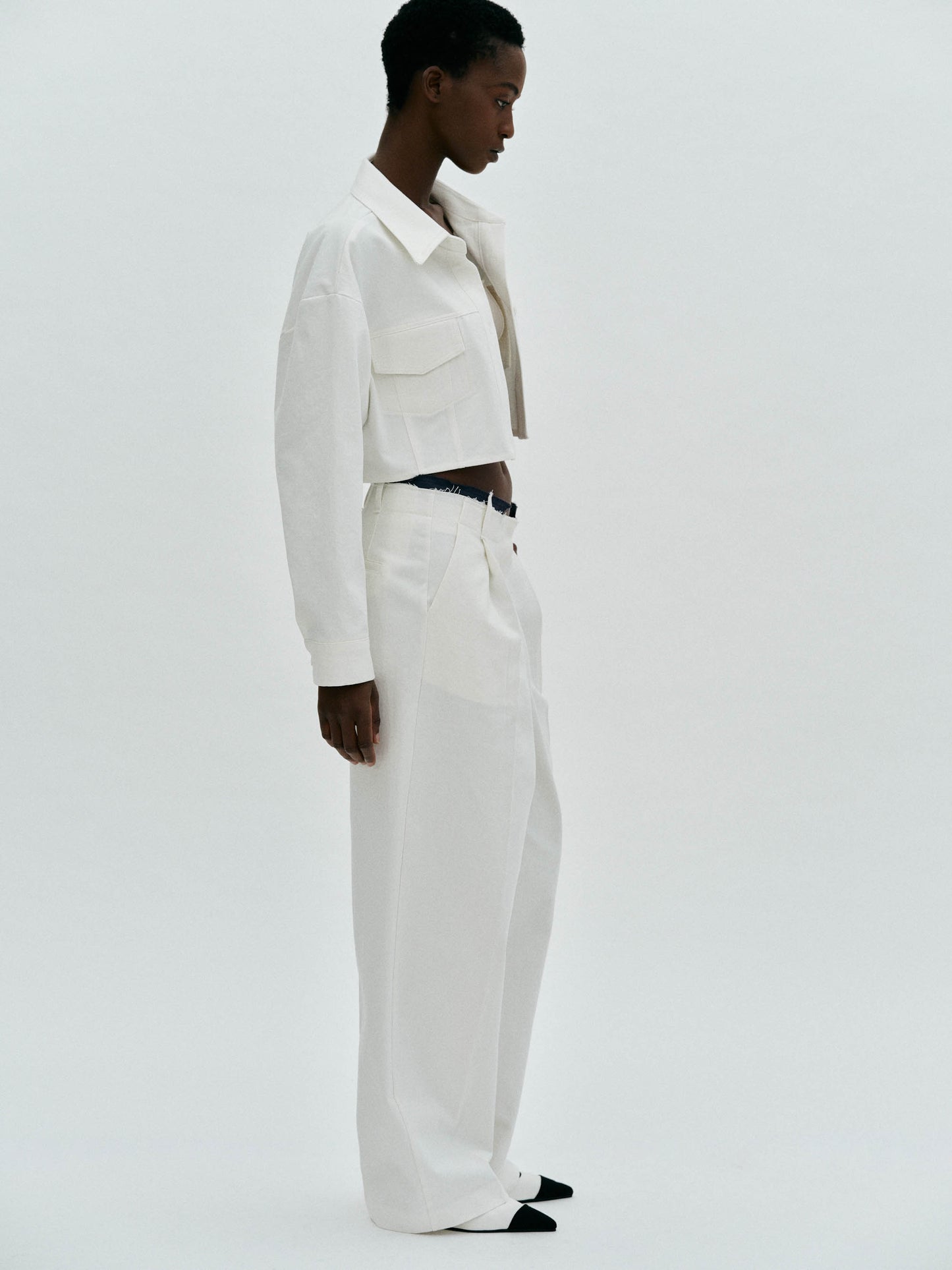 Cropped Cotton Jacket, White