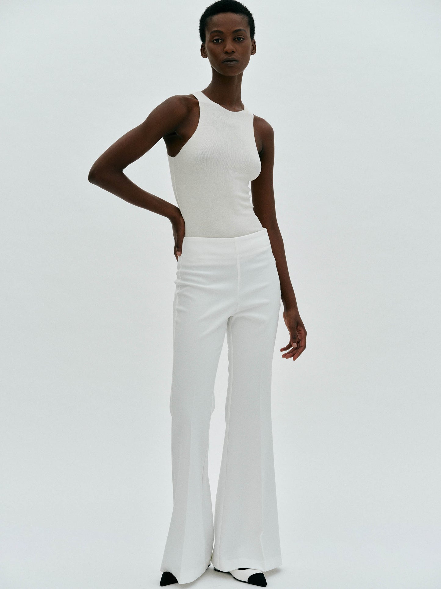 Polyester Flared Trousers, White