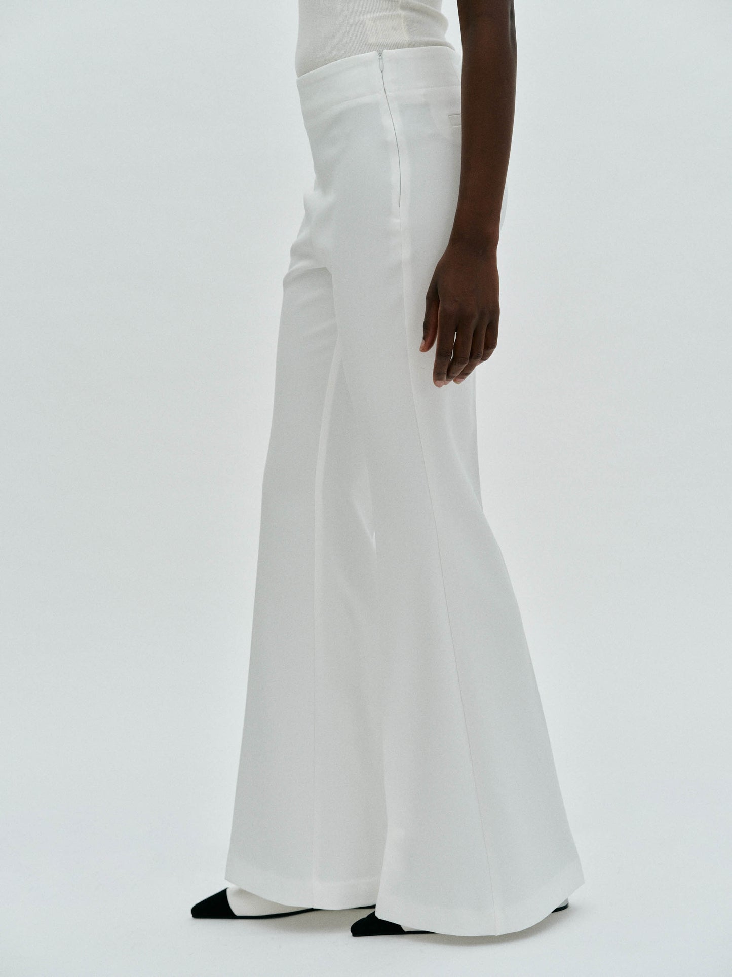 Polyester Flared Trousers, White