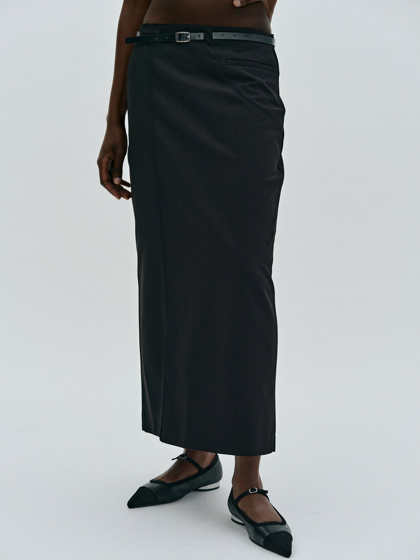 Belted Suit Long Skirt, Black