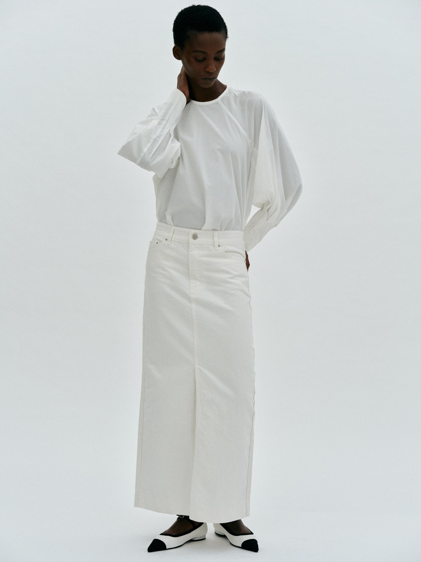 Slit Maxi Denim Skirt, White