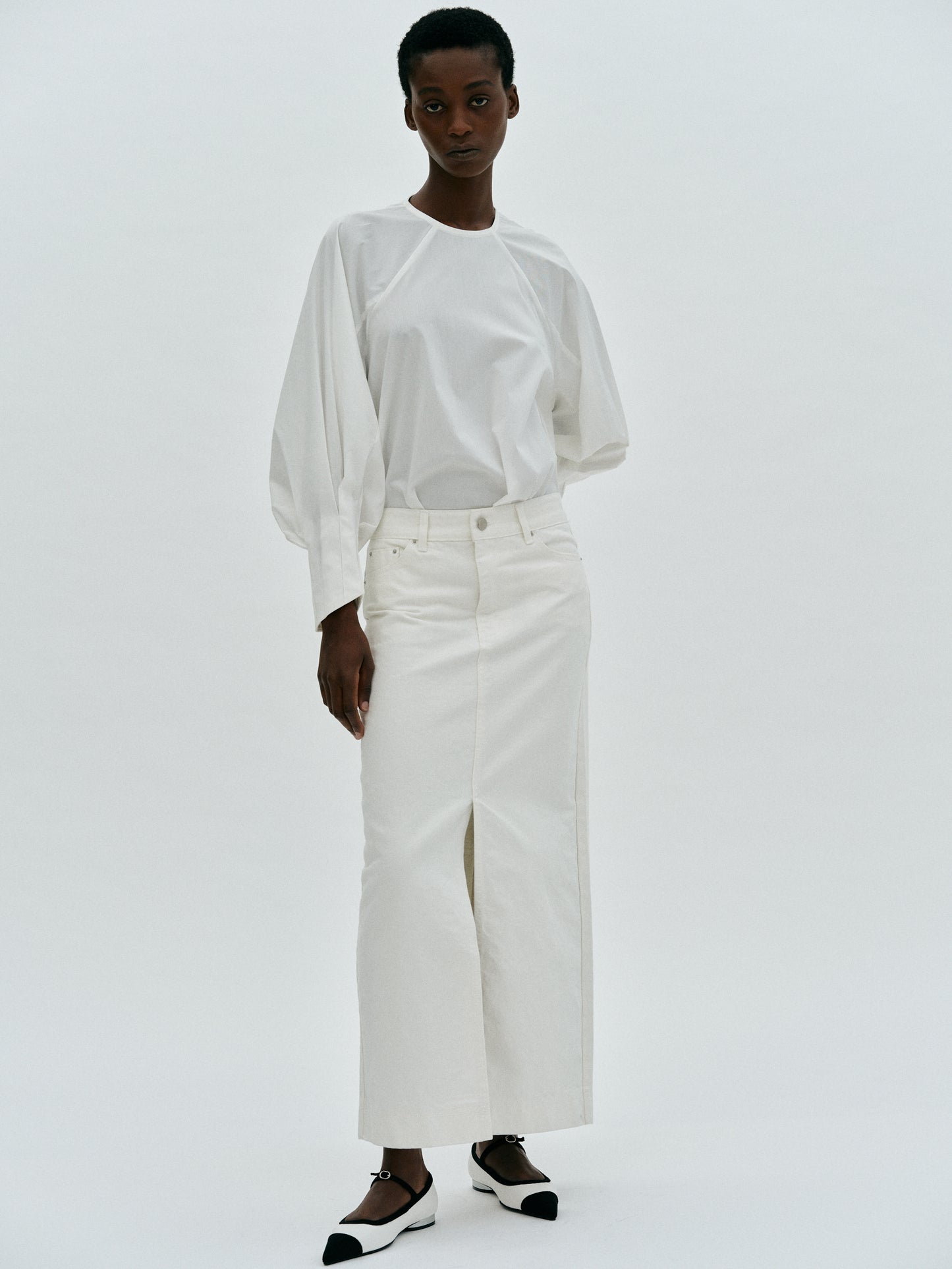 Slit Maxi Denim Skirt, White