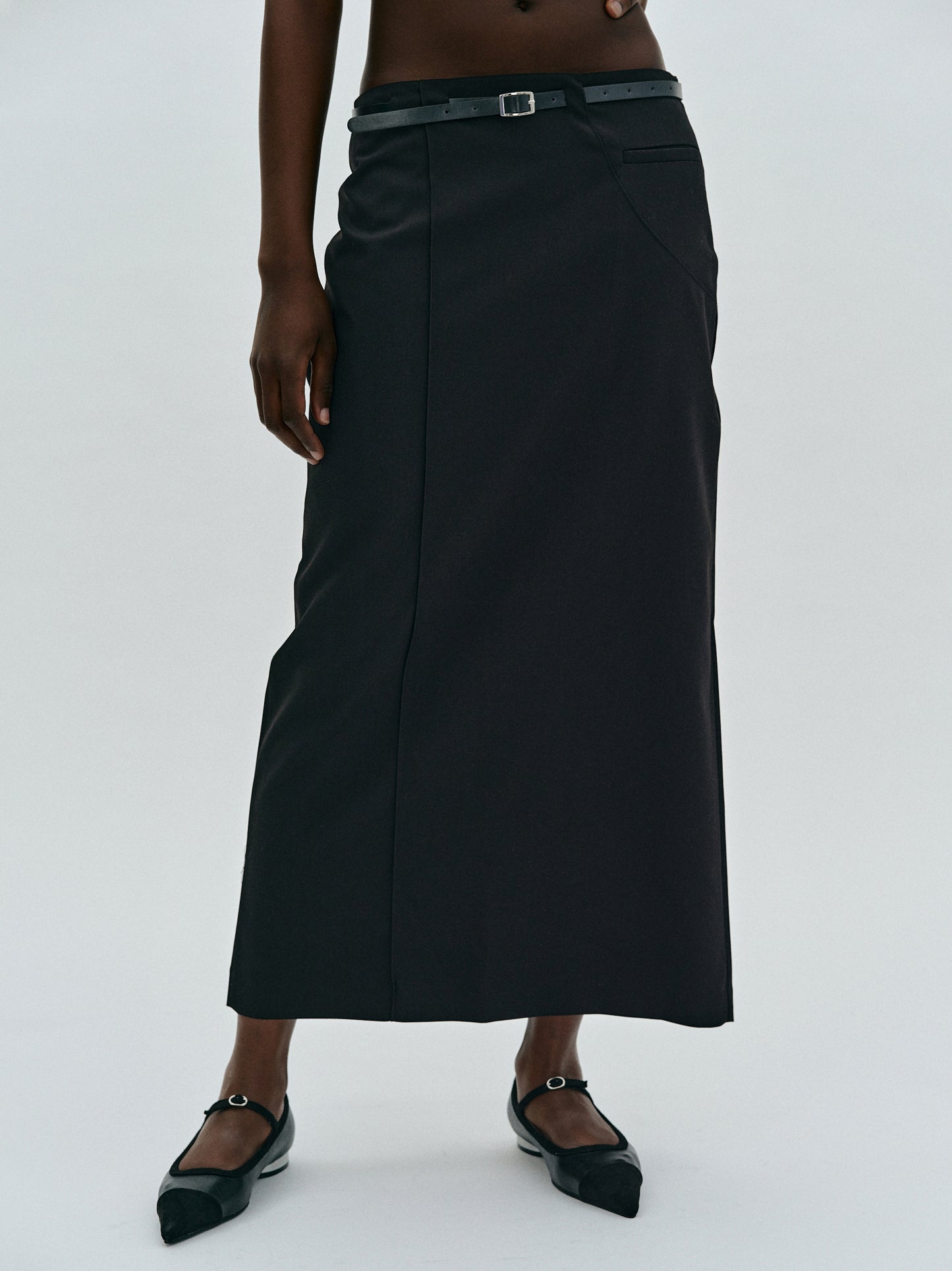 Belted Suit Long Skirt, Black