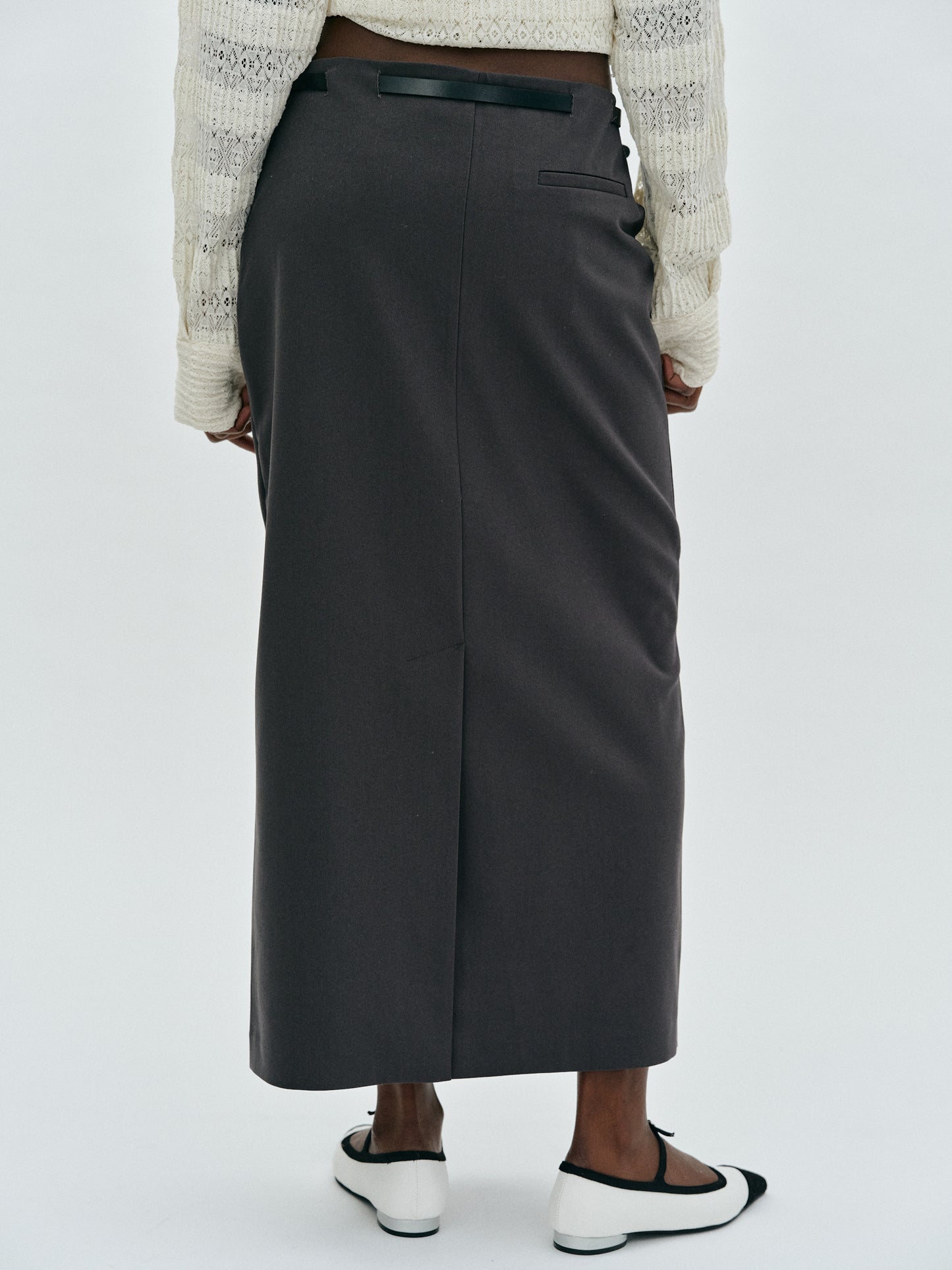 Belted Suit Long Skirt, Grey