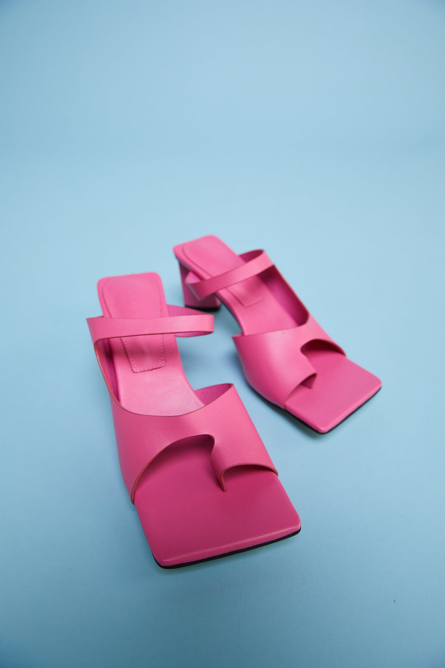 Square Toe Heeled Slides, Pink