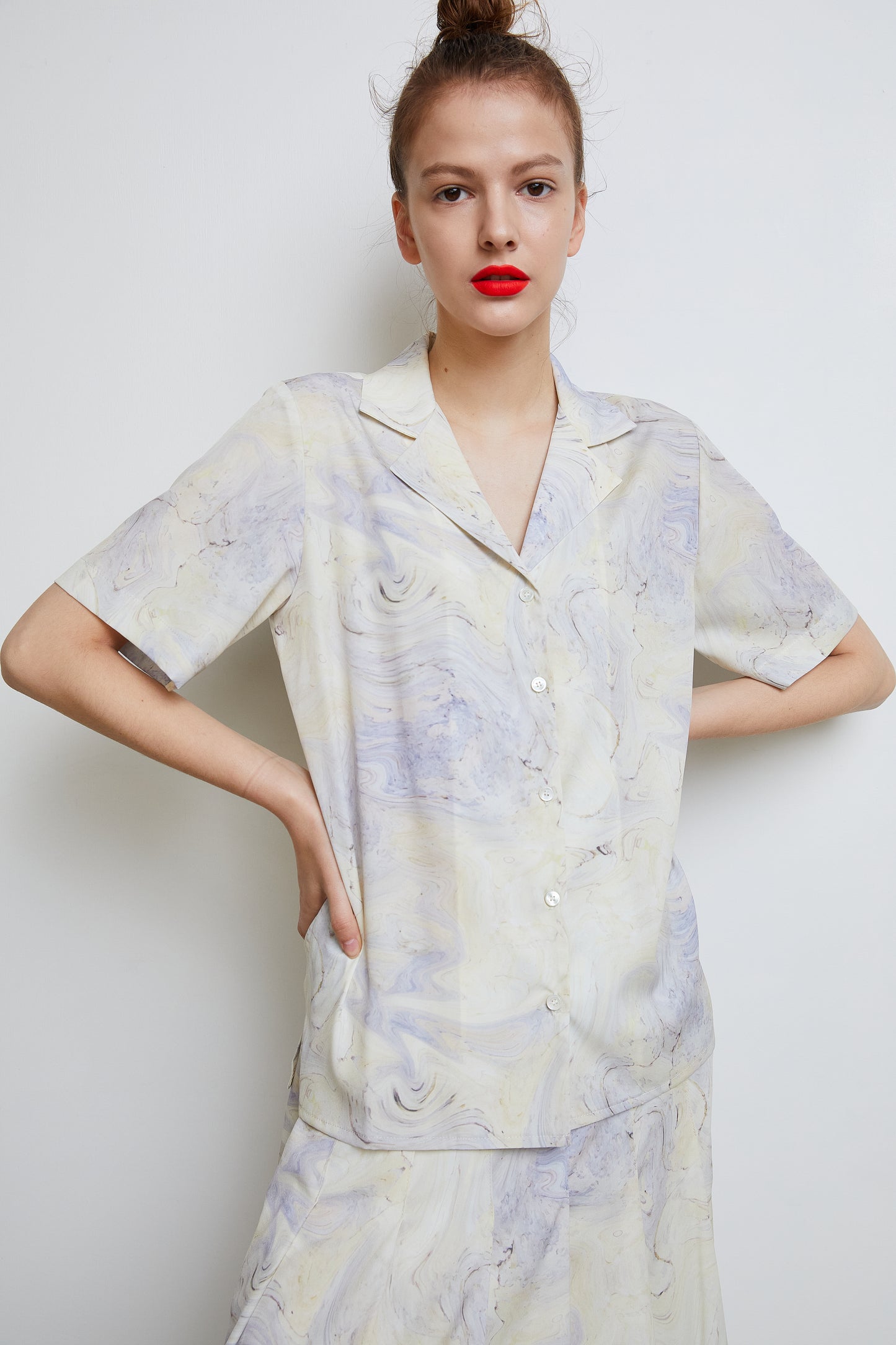 Printed Button Blouse, Marble