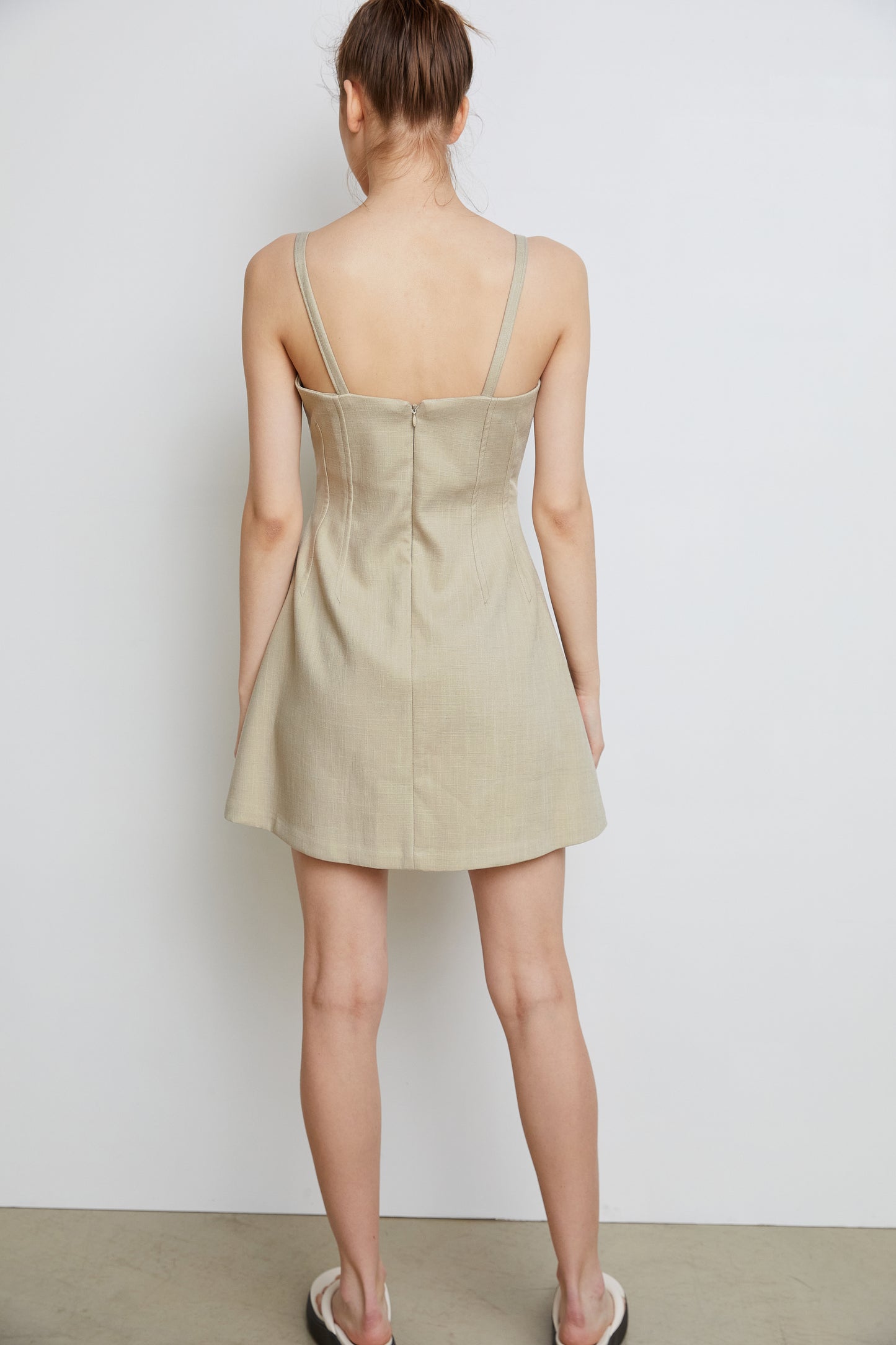 Linen Short Dress, Khaki