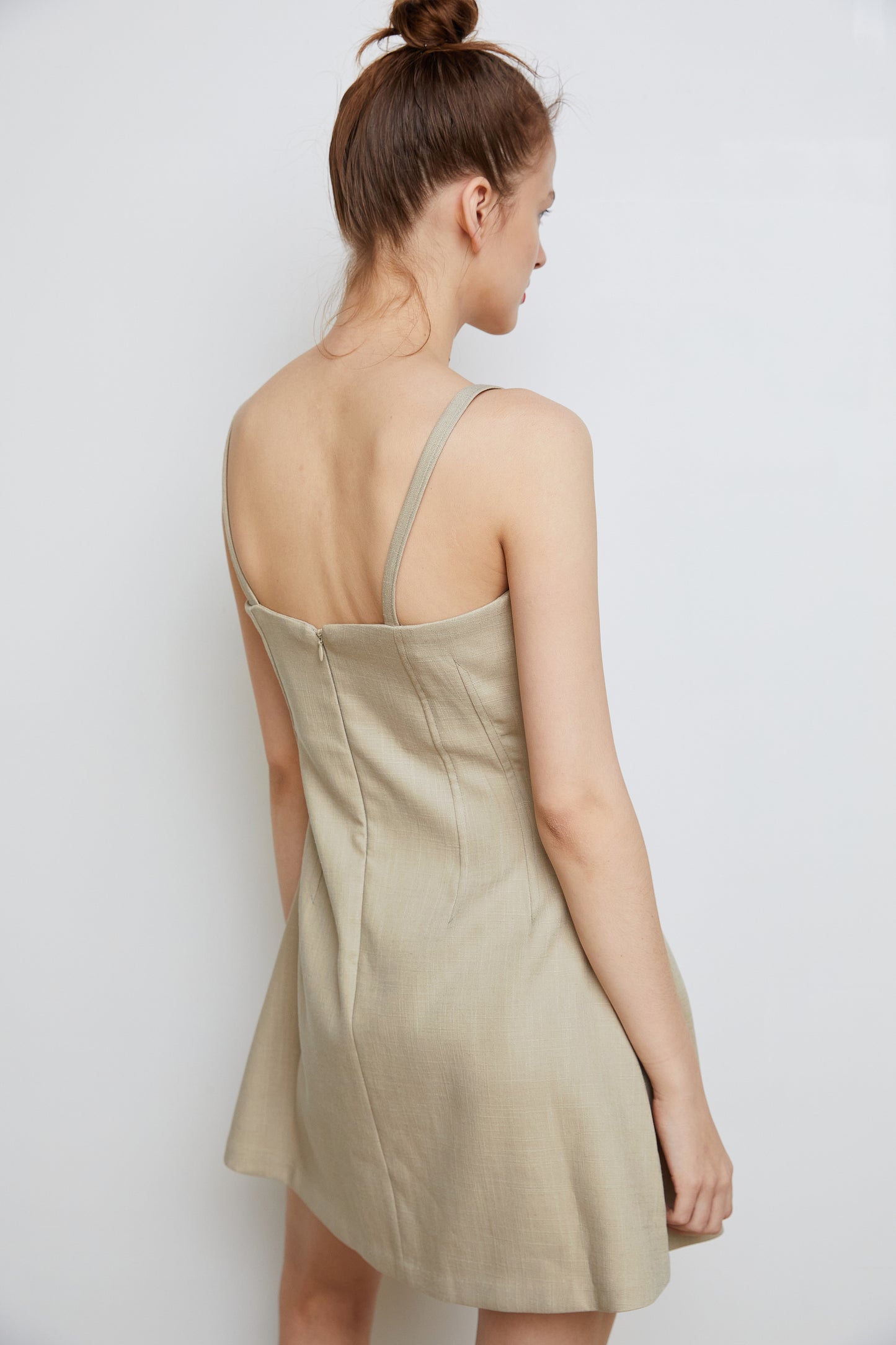 Linen Short Dress, Khaki