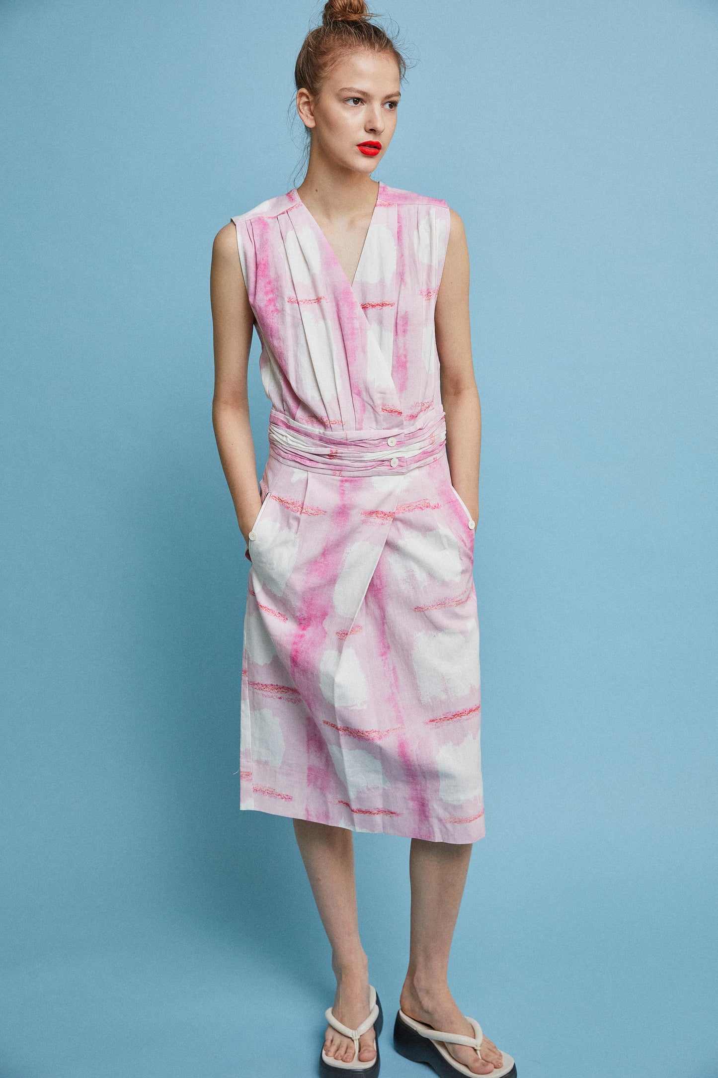 Geometric Printed Sleeveless Dress, Pink