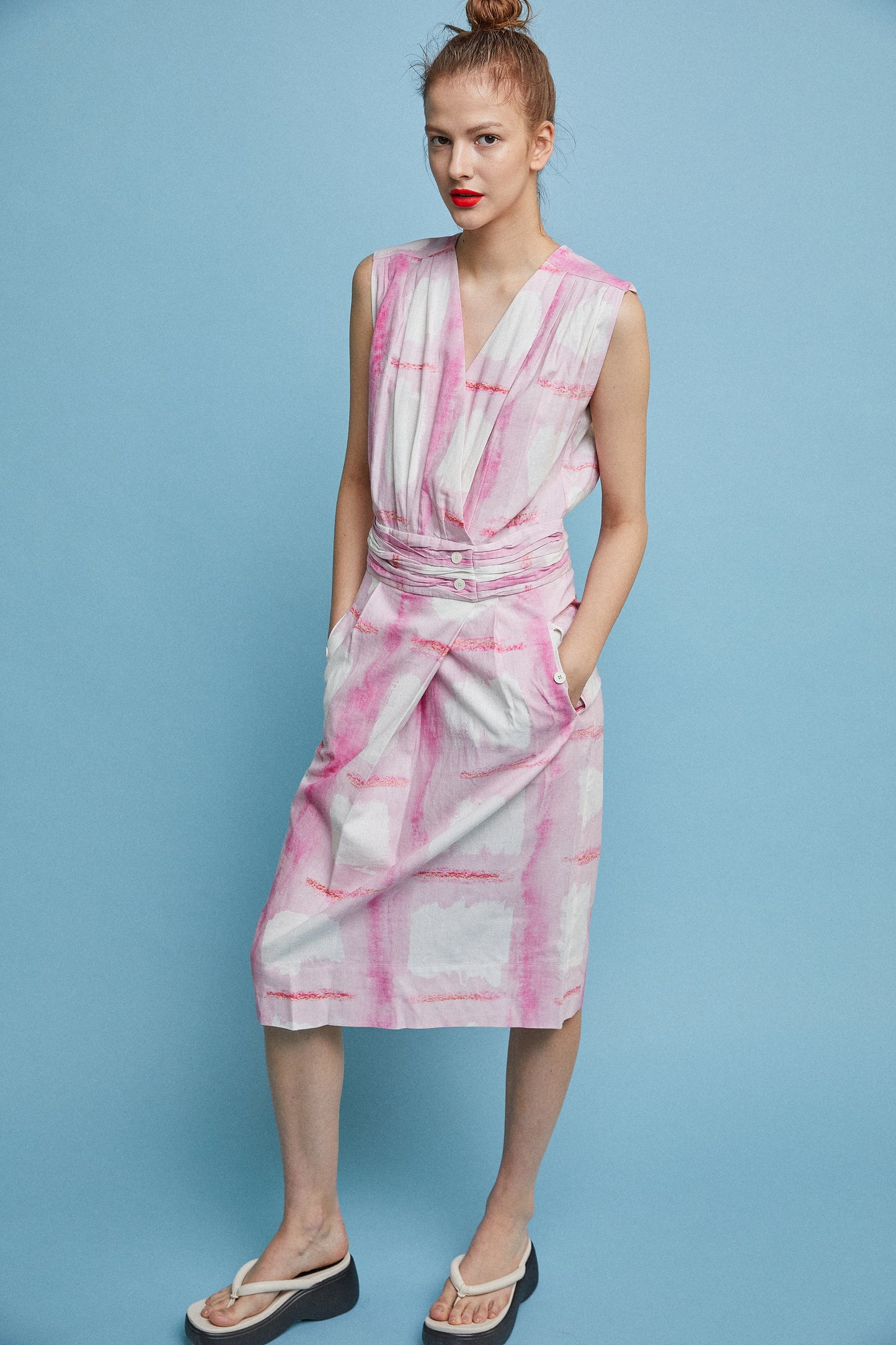 Geometric Printed Sleeveless Dress, Pink