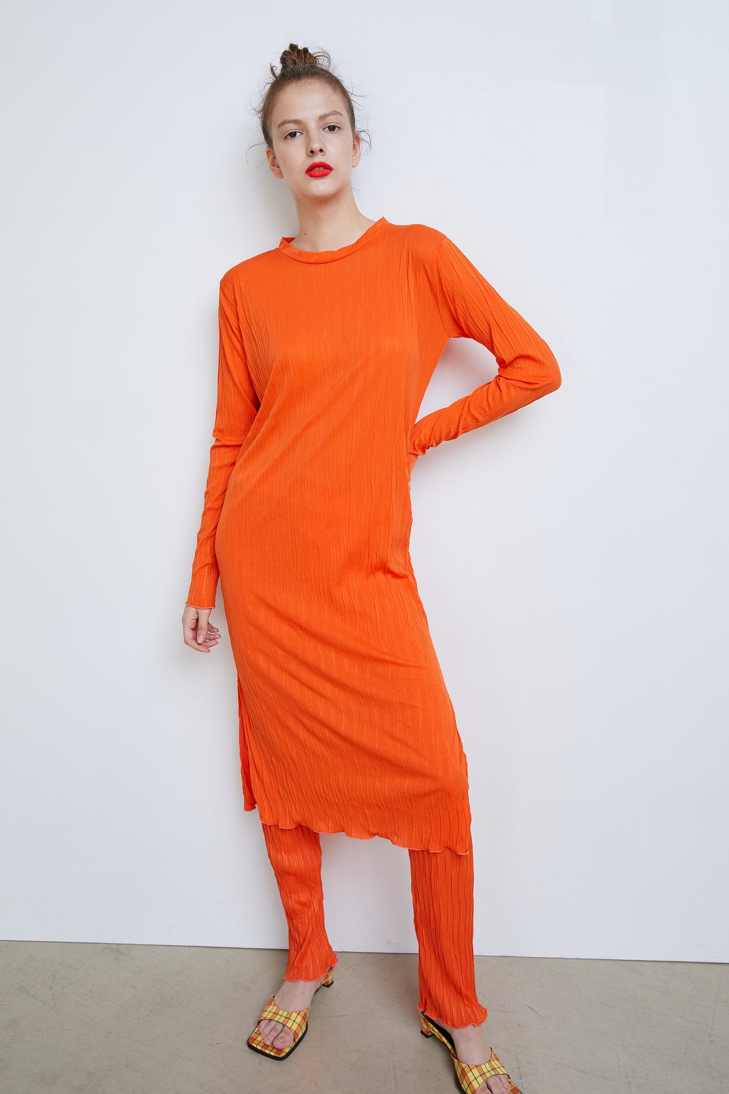 Pleated Long Dress, Orange
