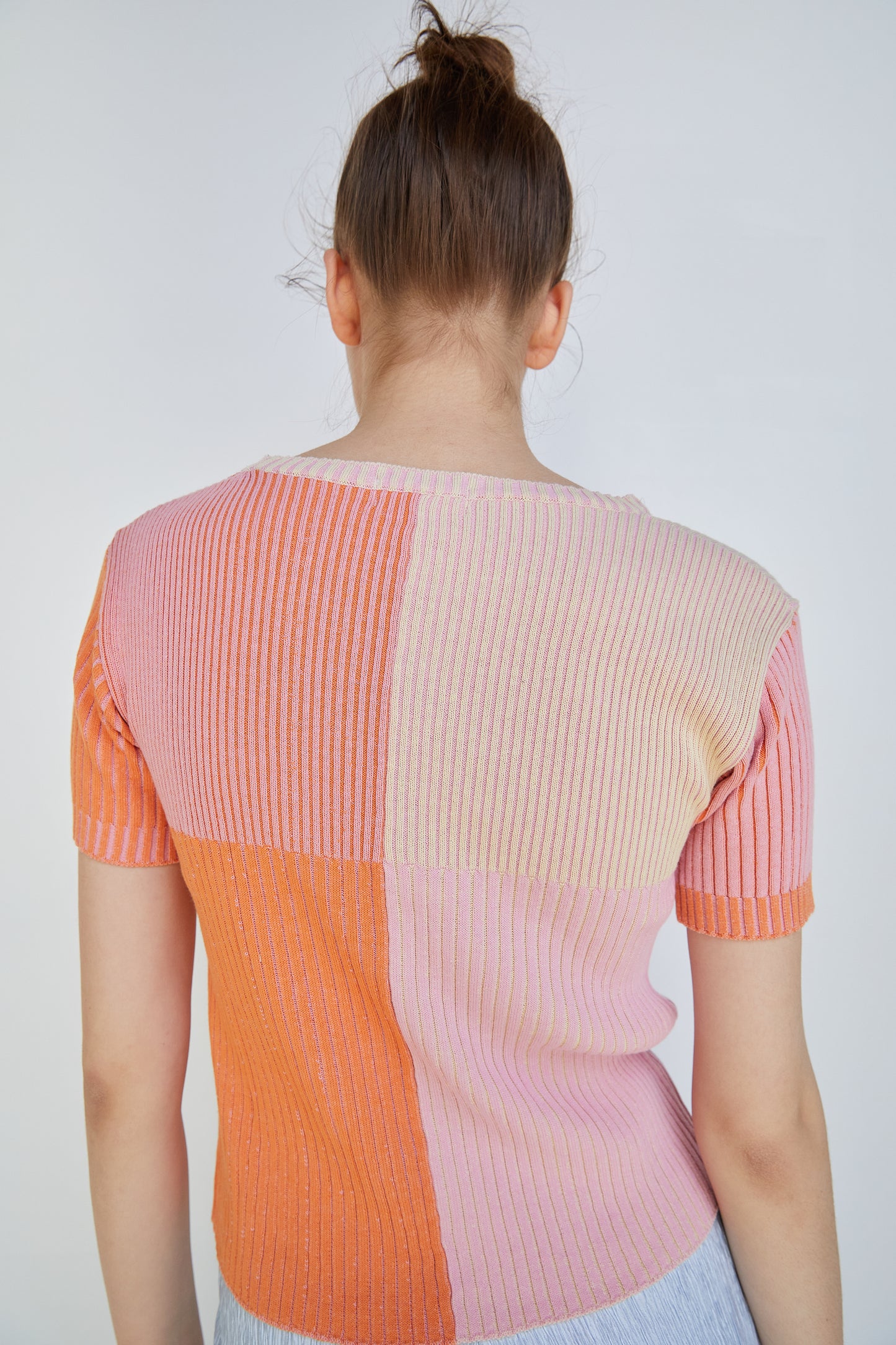 Colorblock Ribbed Knit Top, Pink