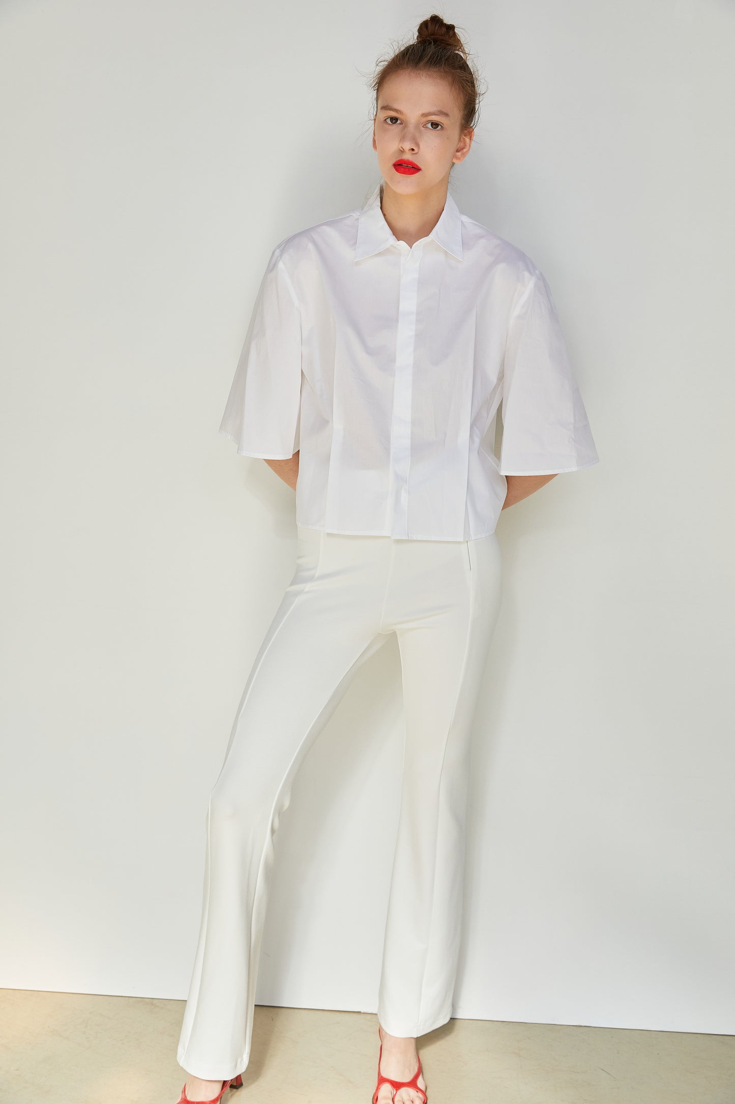 Volume Sleeve Cotton Shirt, White