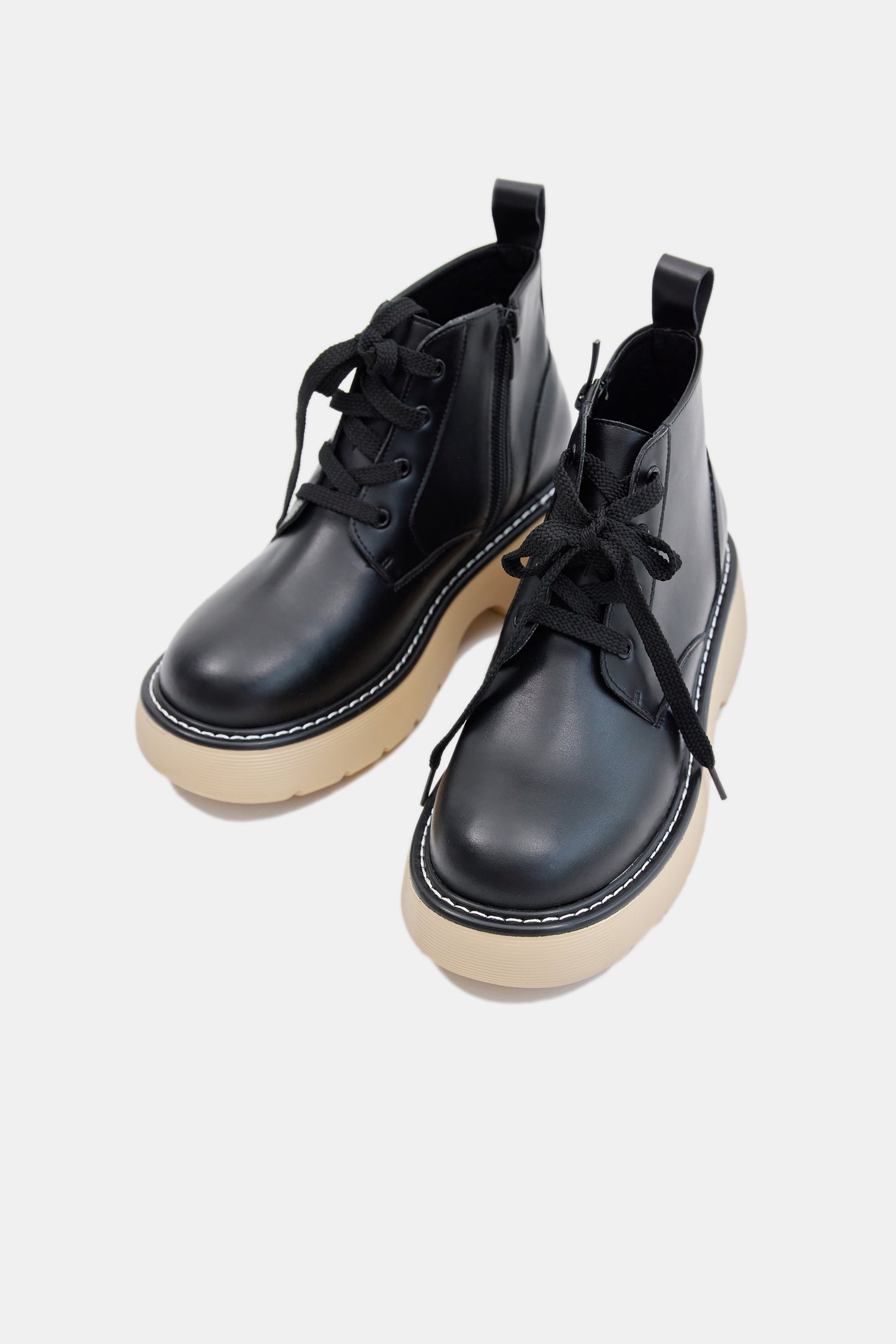 Combat Lace Up Boots, Black & Beige