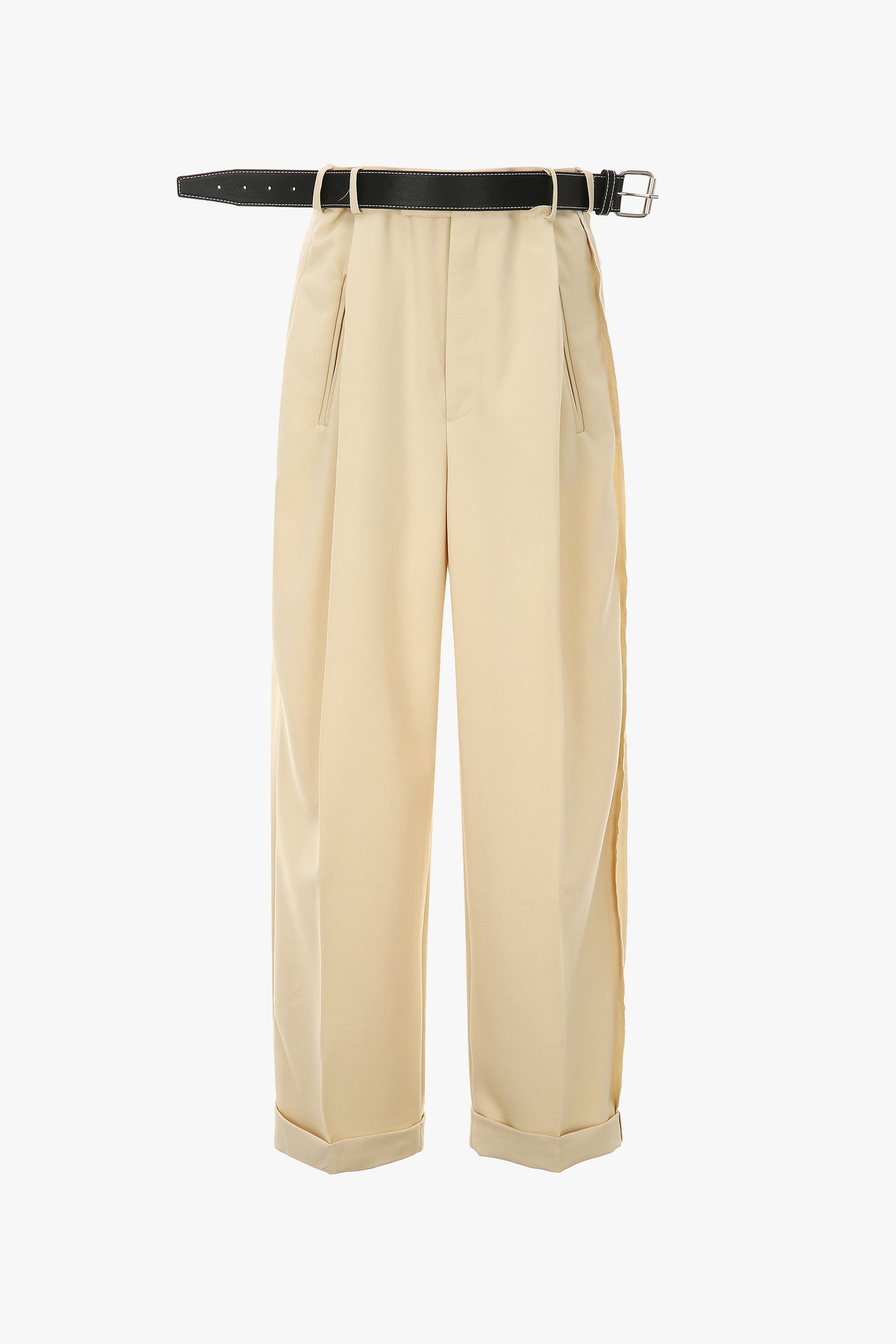 Belted Pants With Exposed Lining, Cornsilk