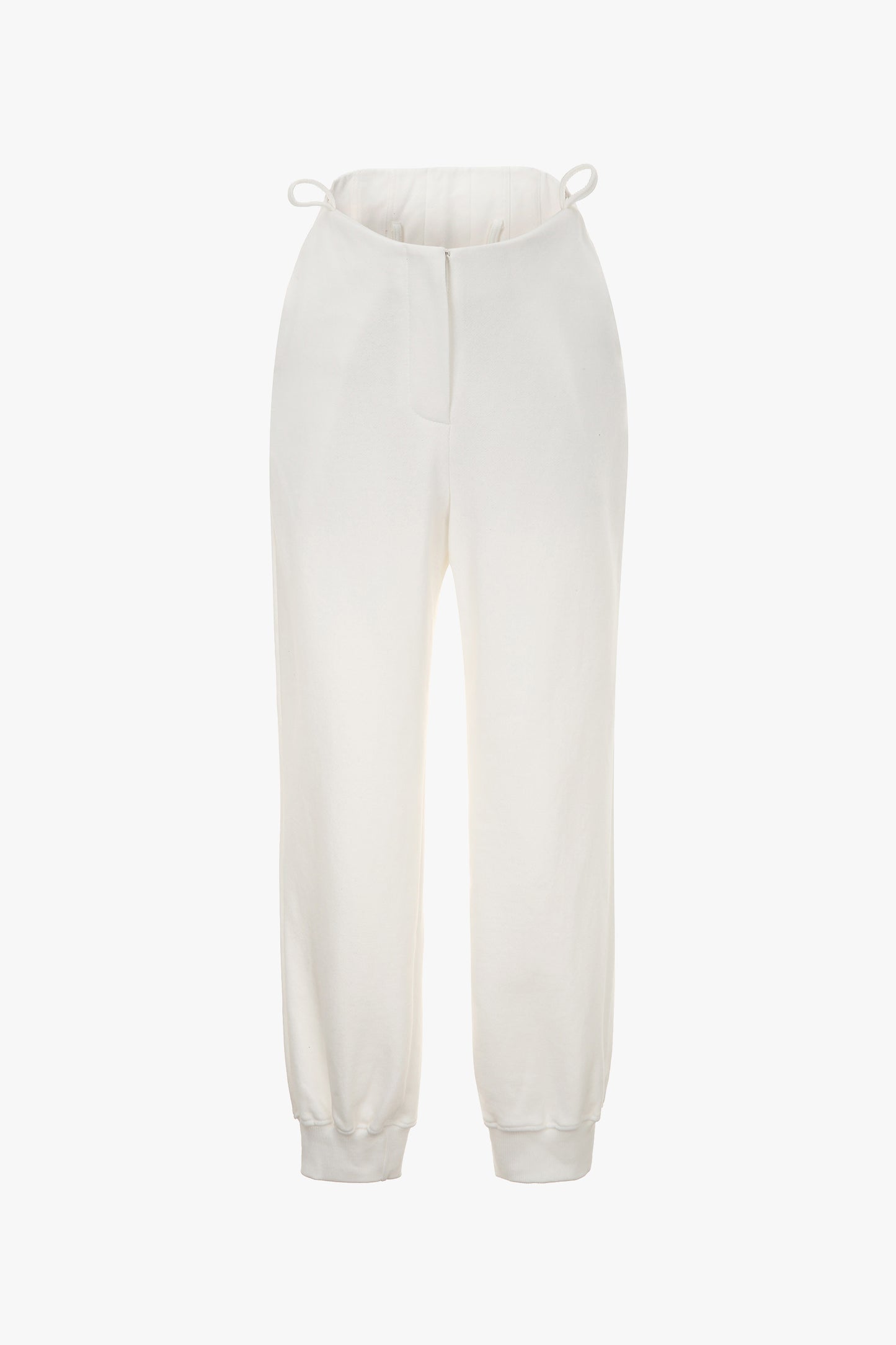 High Rise Zip Front Jogging Pants, White