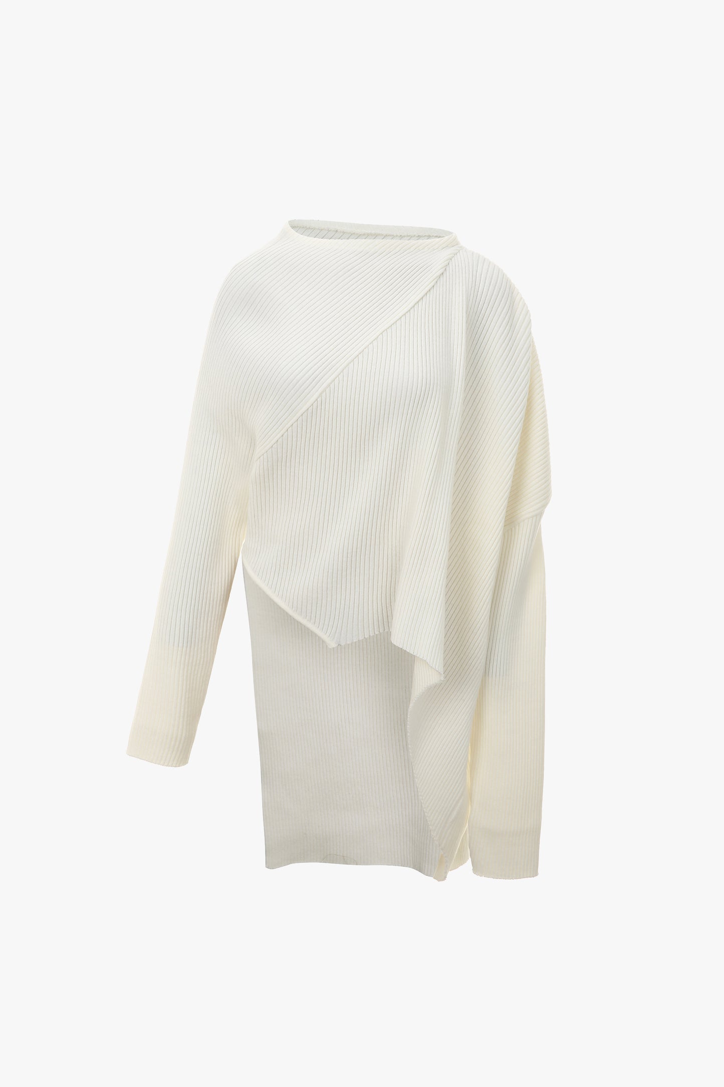 Asymmetric Soft Ribbed Knit, White