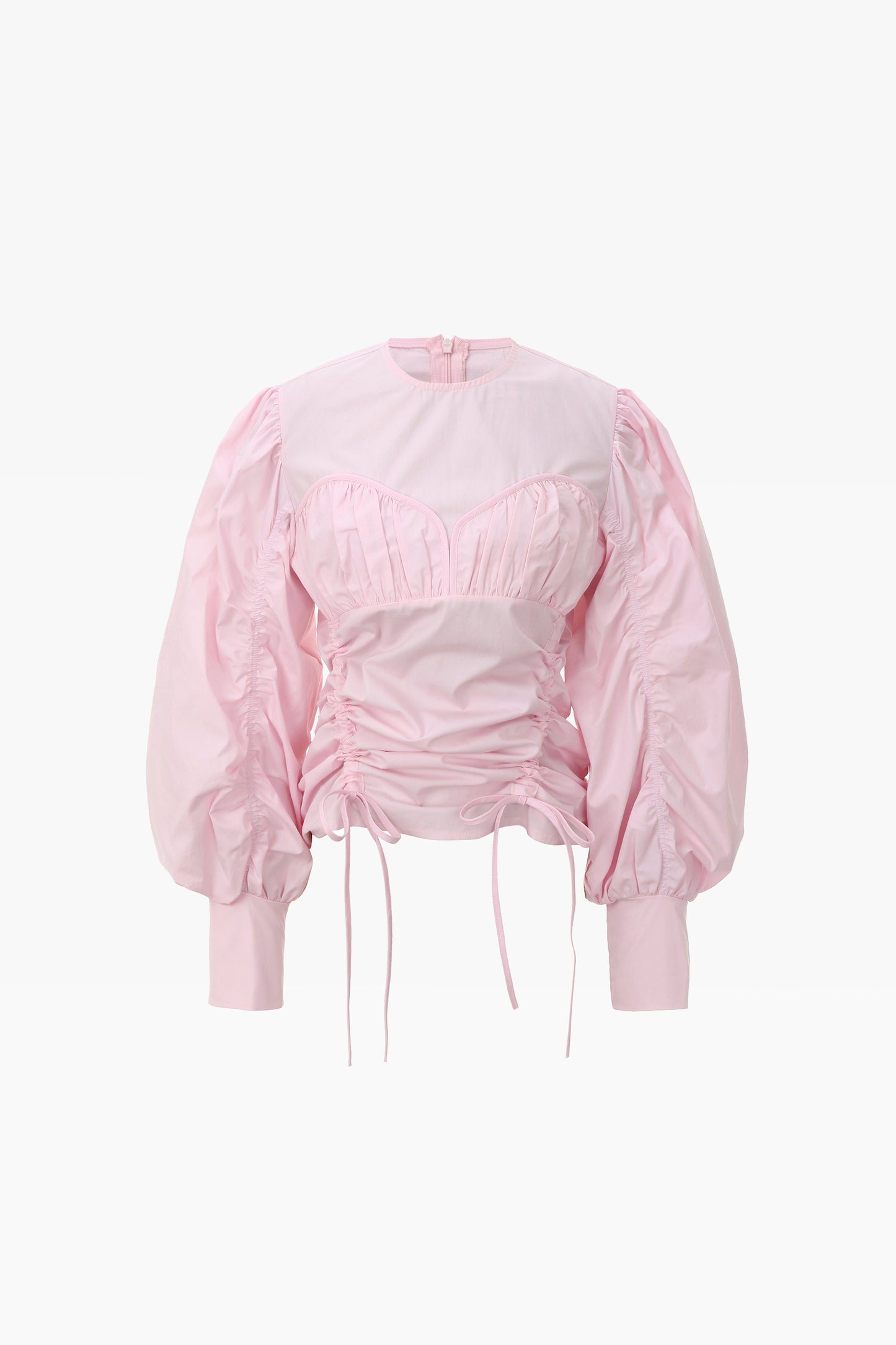 Gathered Waist Blouse With Puffy Sleeves, Pink