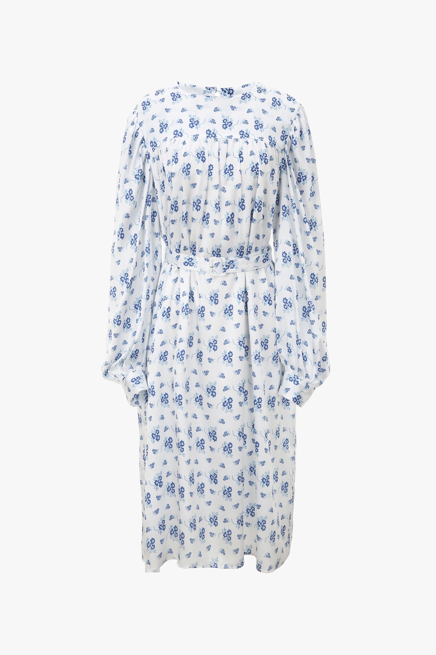 Floral Print Dress with Ruched Sleeve, Blue