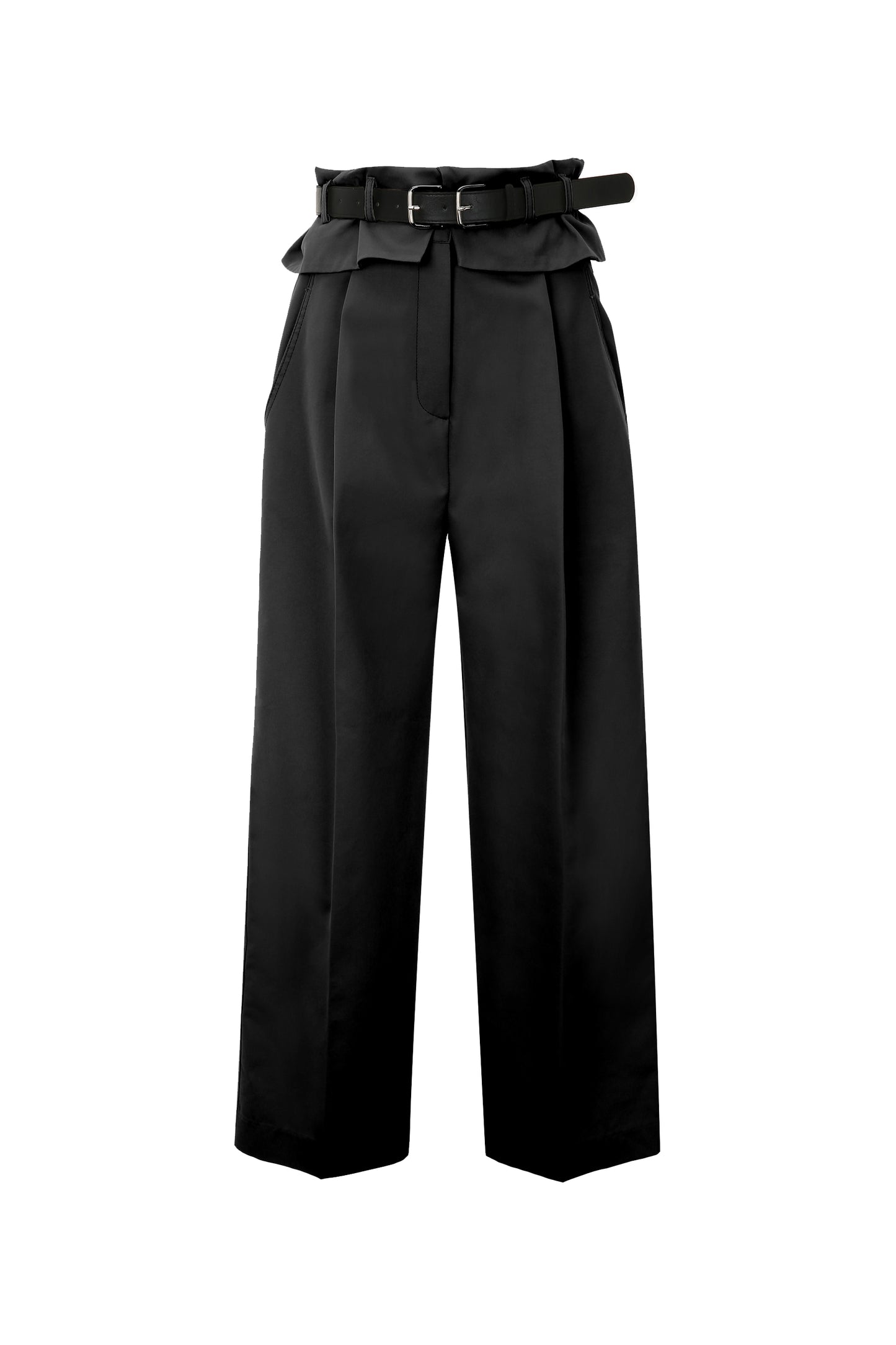 Foldover Double-Belted Pants, Black