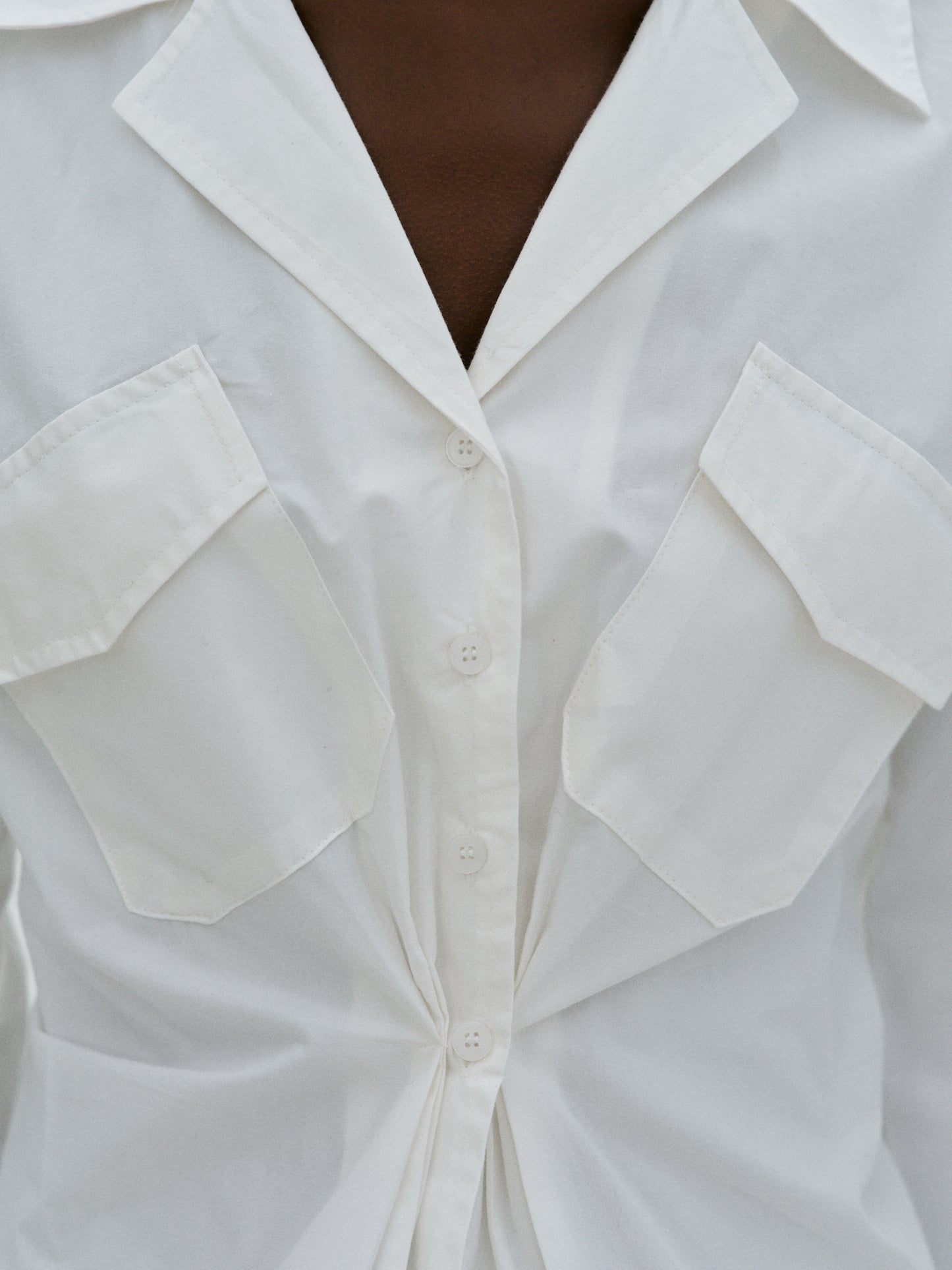 Pad Shoulder Gathered Shirt, White