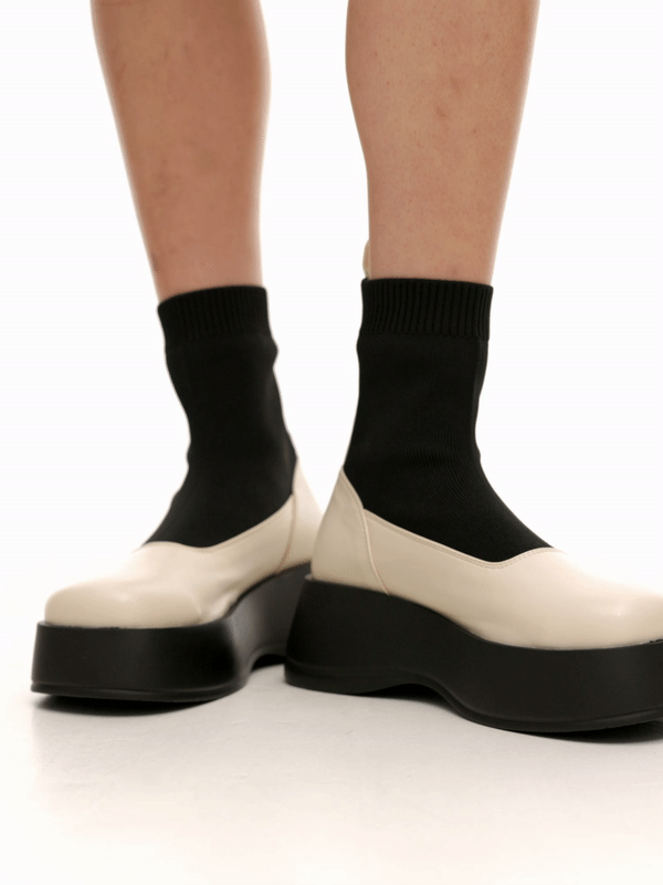 Platform Sock Boots, Ivory